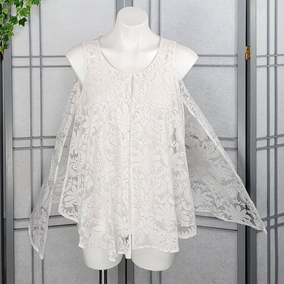 NY Collection Cotton Blend Layered Lace Top PM - Picture 1 of 8